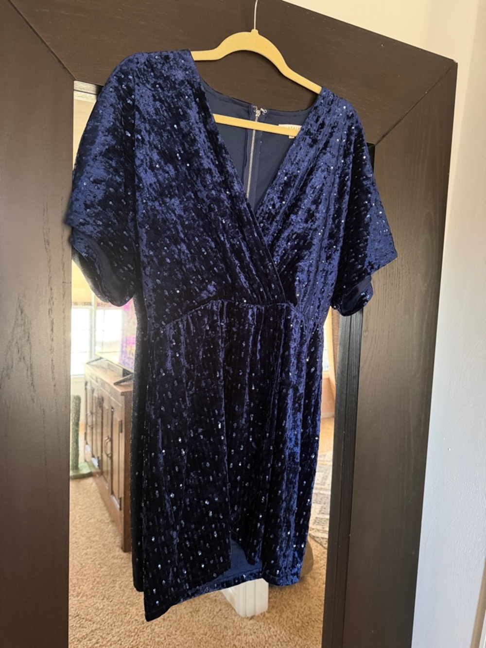 Velvet Navy Wrap Mini Dress - Women